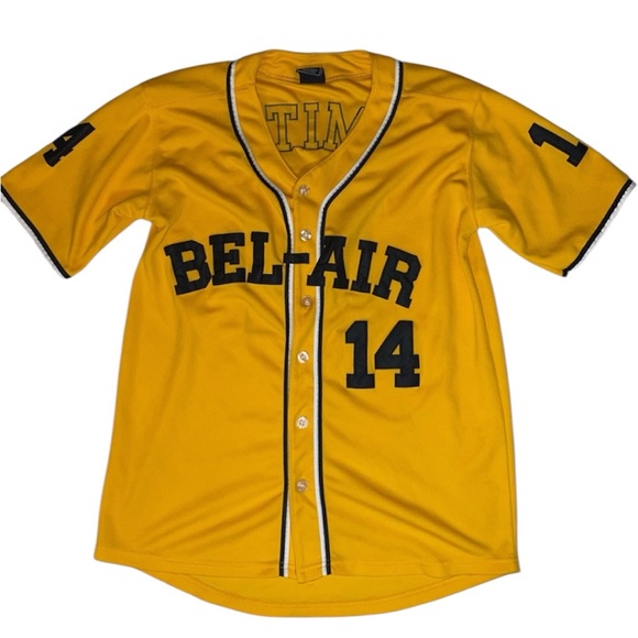 “BEL-AIR 14” Yellow Baseball Jersey with Black Lettering - Picture 1 of 5